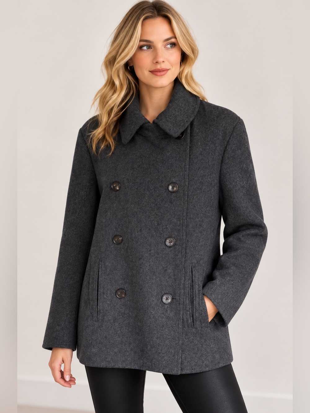 Ralph Lauren 100% Wool Peacoat Charcoal Gray Double Breasted Size 18W